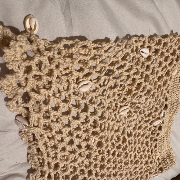 Beige Crochet Beach Cover-Up mini skirt with Shell Accents - Picture 2 of 2
